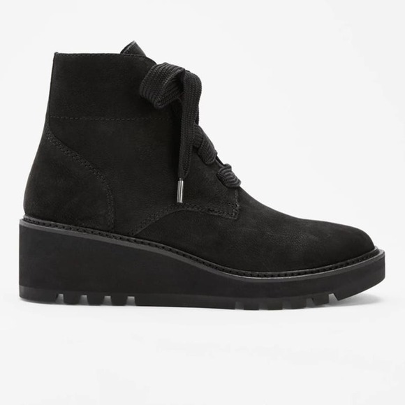 Eileen Fisher Collar Tumbled Nubuck Wedge Bootie Black Size 9.5 - Picture 3 of 11